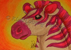 ACEO Original Zebra stripe Equine Retro Loberg fantasy Zoo animal Mini tiny Art