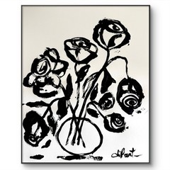 Black Flowers 11×14 Paper Original Artwork Monochrome Abstract Fine Art Decor