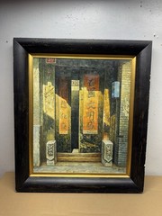 Vintage Original Oil PAINTING Oriental Door Way Signed Beautiful Frame