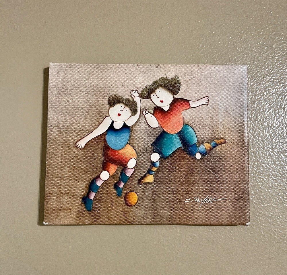 J. Roybal Soccer Players Signed Oil Painting 8×10