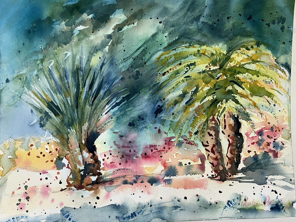 Original Painting, 12×16 Very Tropical Palm Trees Abstract Unframed OOAK