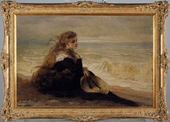 Romantic Lady By The Sea Vintage Oil Painting Female Portrait Antique Canvas Art