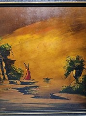 Mid Century Modern Original Art Surrealist A Great Sun Set Oil on Masonite Signe