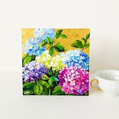 Original Hydrangea Painting Impasto Oil Artwork Flower Gift Wall Art 8 x 8 in