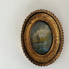 Traditional Still Life Oil Painting „Ruined Castle“ Handcrafted Small Art
