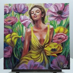 Ukraine Artist Original Acrylic Painting Woman Canvas Signed Wall Art Decor Gift
