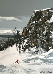 JOHN LOREN HEAD Original Painting NH Winter Mountain Scene with Skier (28″x 22″)
