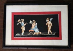1945 Antique Pompei Cherub Original Painting & Frame Art Italy Maria Graziano
