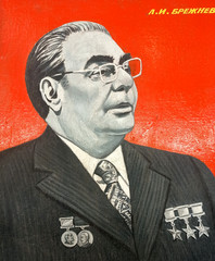 Oil painting USSR Portrait of Brezhnev . Soviet Russian communist propaganda.