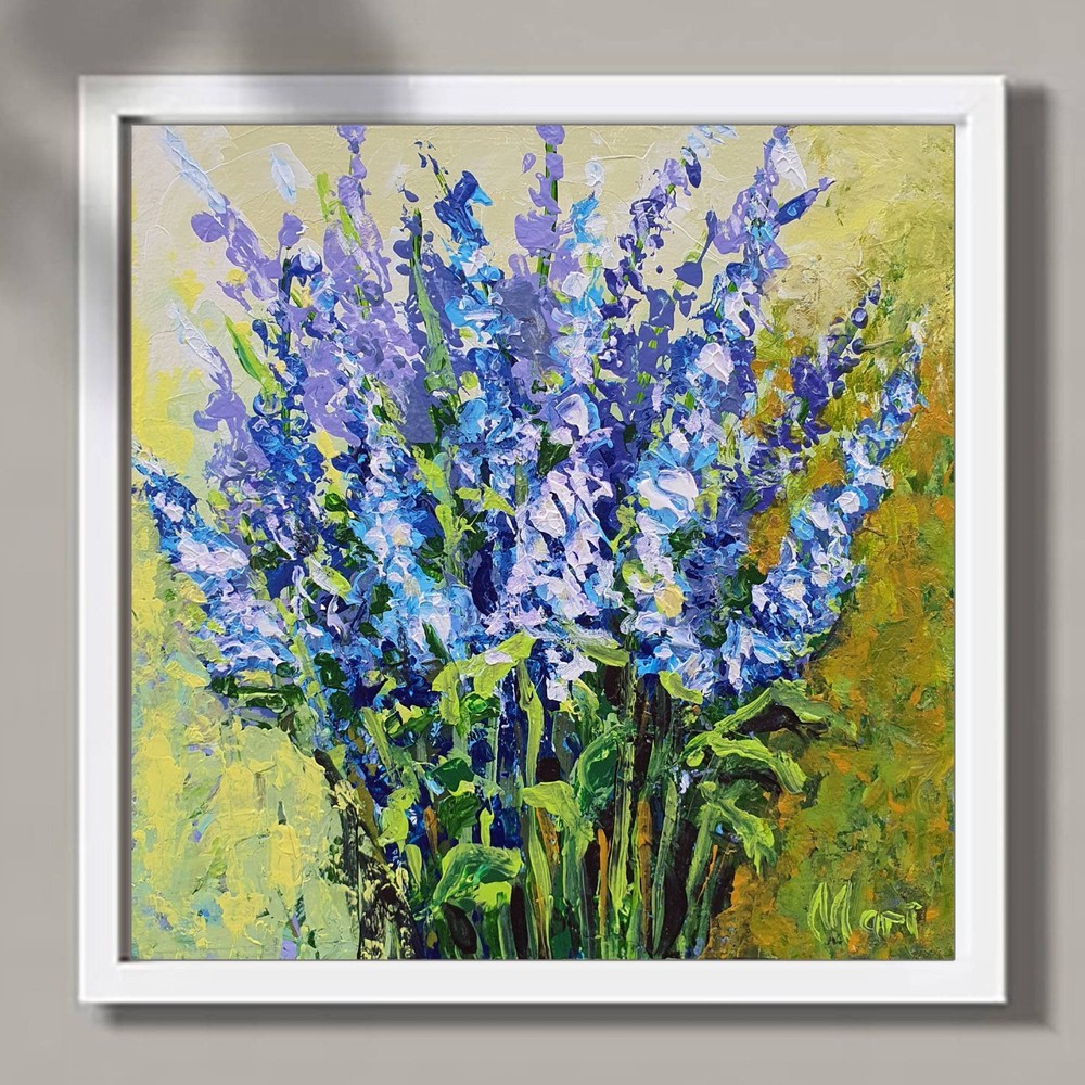 Lavender Flowers Painting Blue Purple Impressionist Floral Wall Art Home Decor
