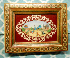 Antique Khatam Kari Framed Miniature Persian Art Painting Polo Match