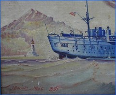 1935 FOLK ART PAINTING U.S.S. CHICAGO CRUISER, J. DONALD HAIG, COPY CREW SIGNED