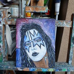 SPACEMAN ACE Frehley painting 8×10 card panel original KISS art signed Crowell