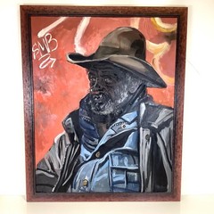 Original Oil Signed Painting Wild West Cowboy Portrait Art 1995 Large 27×33”