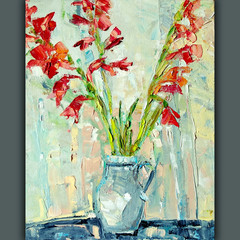 Textured Red Floral Still Life Original Oil Painting 20×16″ Canvas Wall Art