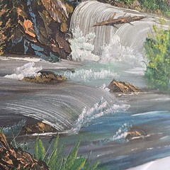 Original Art Painting on Canvas Mountain Stream Landscape 24 X 18 Artist Signed