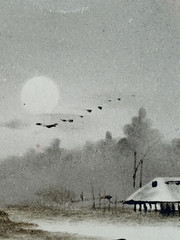 Set of 3 Vintage Japanese Ink Landscape Paintings – Mid-20th C. Sumi-e, Red Seal