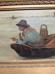 Oil on Canvas “Boy Fishing” Copy of Antonio Ermolao Paoletti Nautical Art