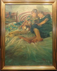 Antonio Massa Vintage 1980s Original Oil Painting Twins Secret Language