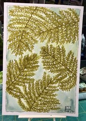 Painting by M. Hackney Fern Fronds Watercolor, Signed, Original, 5×7″ OOAK