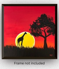 Giraffe Sunset Savanna Africa Impressionist Art Acrylic 8×8” Canvas VLP Original