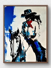 Original Signed 11×14 Patriotic Cowgirl Abstract Acrylic Canvas Home Decor A106
