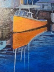 Original Impressionist 8×8 Sailboat Harbor Acrylic Panel Painting Signed Blue