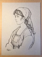 Original Ink Sketch, 9×12 Inches, Russian Working Woman