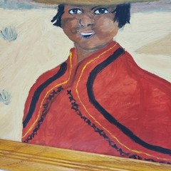 Original Oil Painting Framed Southwestern Boy Portrait Folk Art Desert Scene