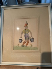 Rare Vintage MCM Janice May Watercolor “Jack” Art