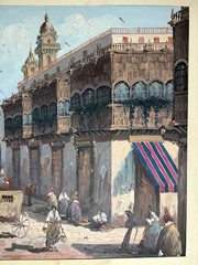Vibrant Colonial Era Lima Street Scene Large Oil on Canvas, Signed Artist