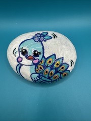 Hand Painted Rock Peacock Cute Cartoon Gift Home Decor