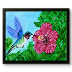 Hand Painted Hummingbird Flower 8×10 Canvas Original Painting Home Decor