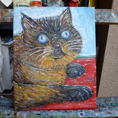 IT TASTE BAD cat persian pet NEW original 8×10 canvas oil painting by Crowell