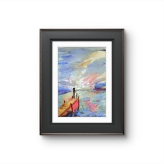 Father’s Day Fishing Figurative Abstract Expressionist Art Watercolor Painting