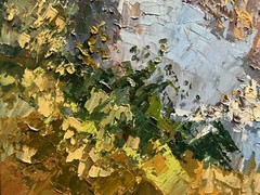 Oil painting way home Ukrainian painter fiberboard original Carpathian landscape