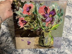 12” x 12” Original Floral Collage Abstract Acrylic Painting – Art by Eera G