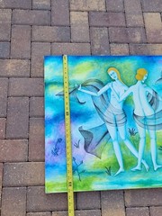 Original Painting Oil On Canvas By Jan Vasa 1996 „Nude Twins“ OOAK 25×32