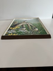 Vintage Chickadee Acrylic Painting Framed Vintage Bird Art Meadow Landscape 21”