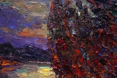 Original Oil Painting Moonlight Night Landscape Lake Art Canvas by A Onipchenko