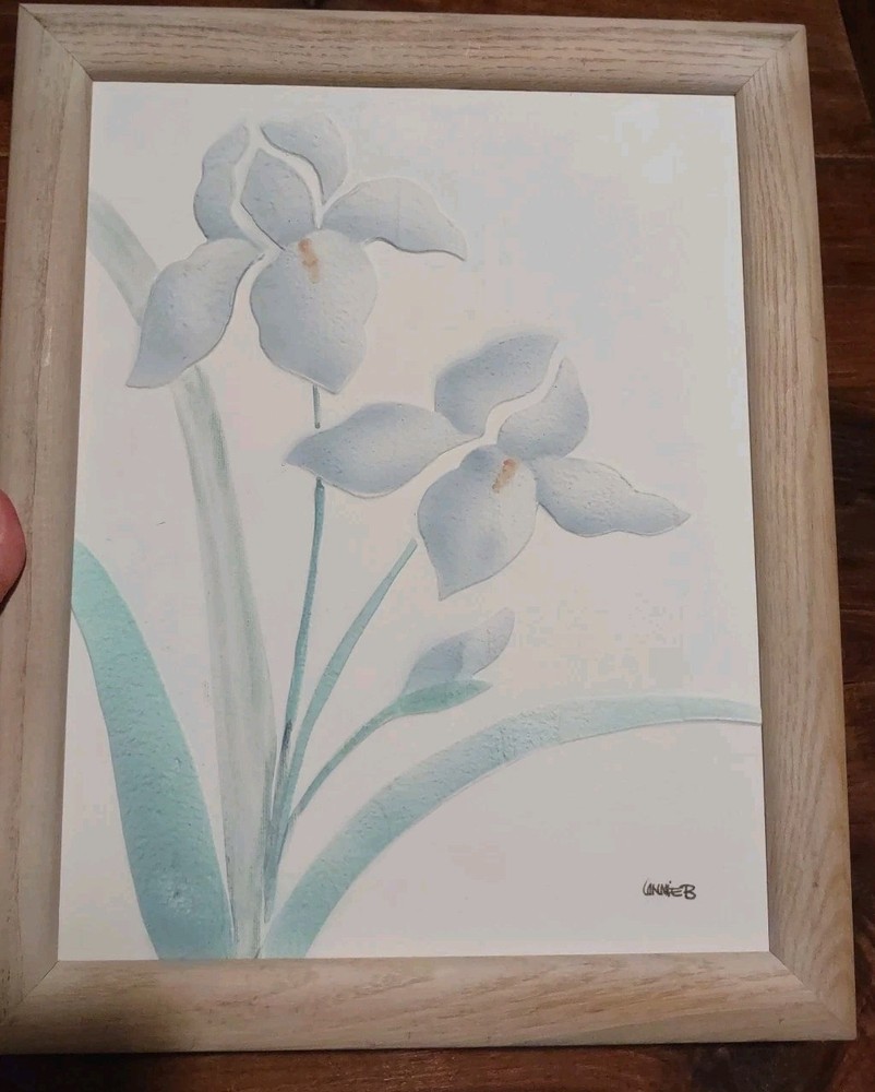 Vintage CONNIE Baker Embossed 11×14 Iris Flower Framed Art Floral