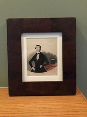 Antique Small Early American Watercolor Portrait In Period Frame