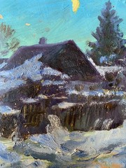 Oil Painting Winter Moonlit Night L. Maistrenko Unframed Original nAAA3565