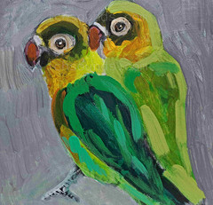 Original 8″x8″ birds acrylic painting on stretched canvas, signed on the back
