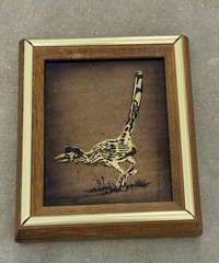 Texas Artist Jack White Signed Echruseos Gold Leaf 1970s Vintage Roadrunner Art