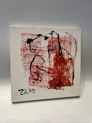 Red dog original acrylic picture/canvas drawing orig sign ZM 20x20cm