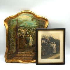 Folk Art Painting & Photograph Pair Morgantown WV Couple Appalachian Americana