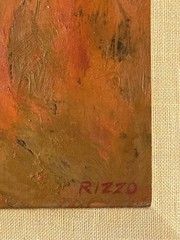 ANTHONY RIZZO VINTAGE MODERN ABSTRACT CUBIST CUBISM OIL PAINTING RED FISHERMAN