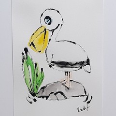 Original Pelican Bird Watercolor Painting Art Animal Decor Hand Painted 5X7