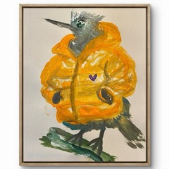 BLESSED#1382 Cold Bird Humor Jacket 14×11 Original Paper Art Modern Abstract